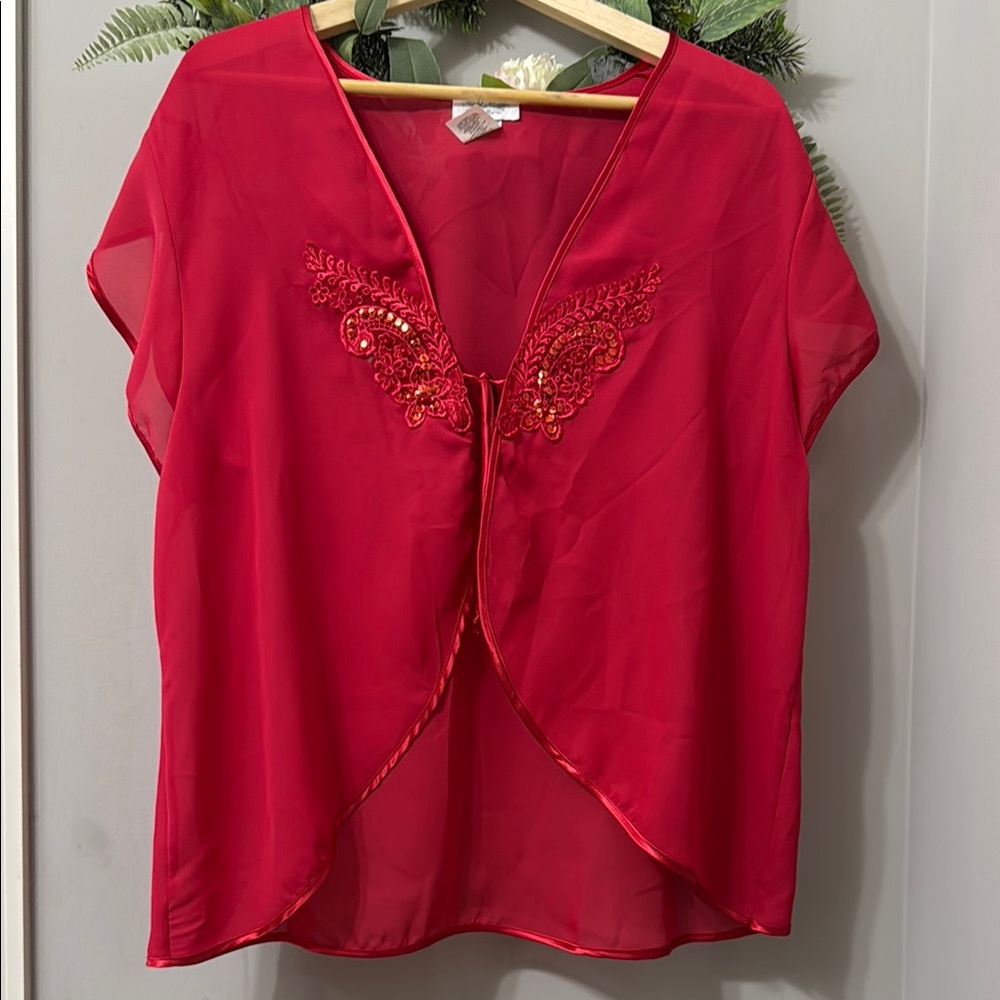 ✨MY KINK IS KARMA✨ Elegant Red Embroidered Women's Top Size L